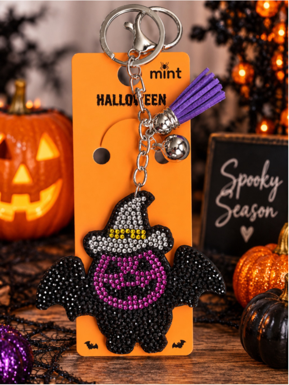 Mint Women's Halloween Bat Rhinestone Keychain One Size Black Purple